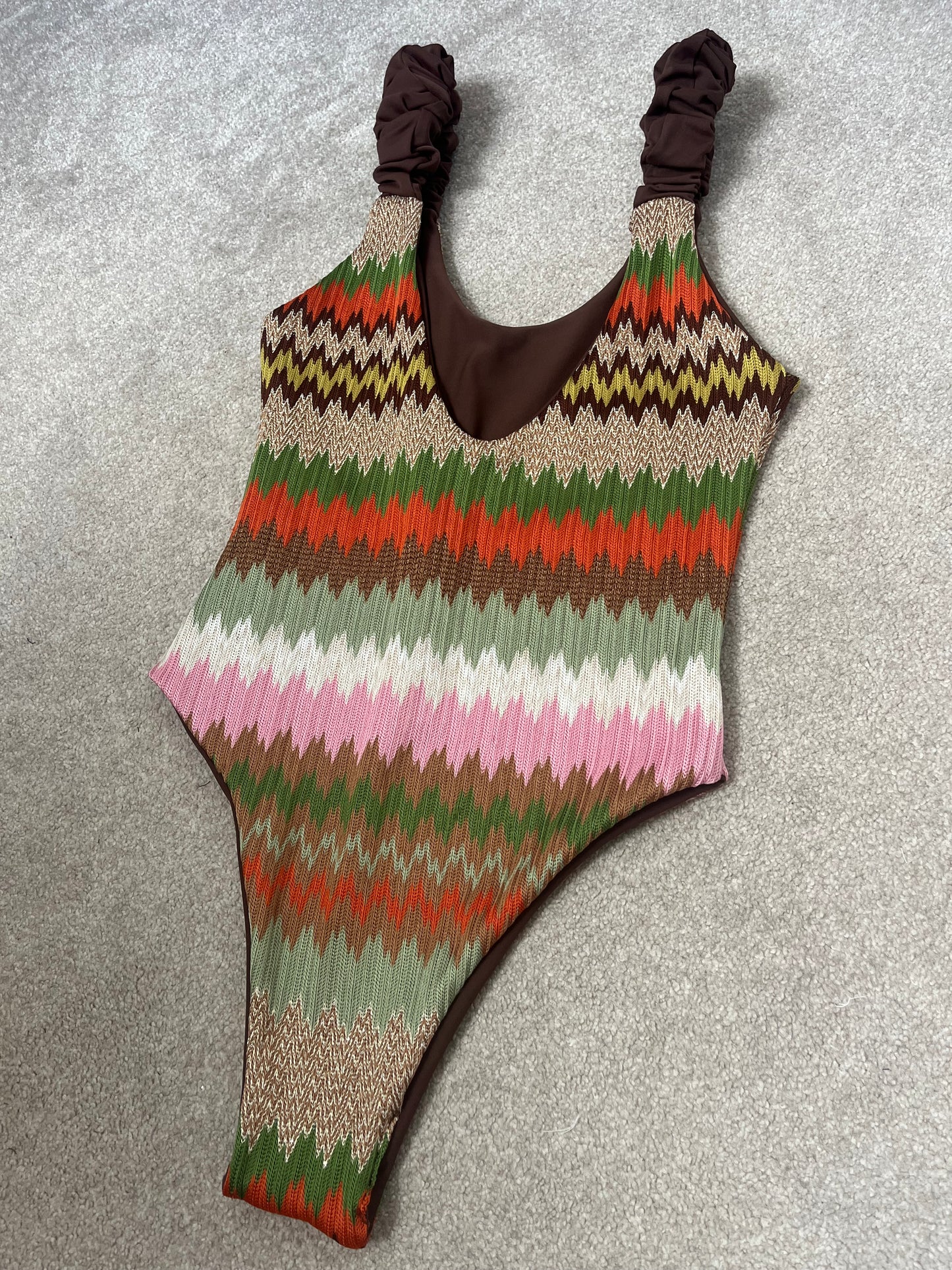 CROCHET RUCHED SHOULDER SWIMSUIT