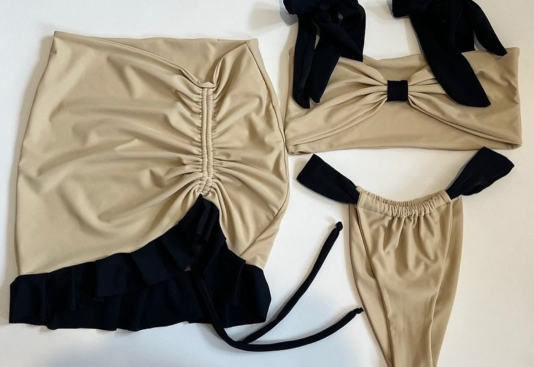 NUDE & BLACK FRILL CONTRAST SKIRT