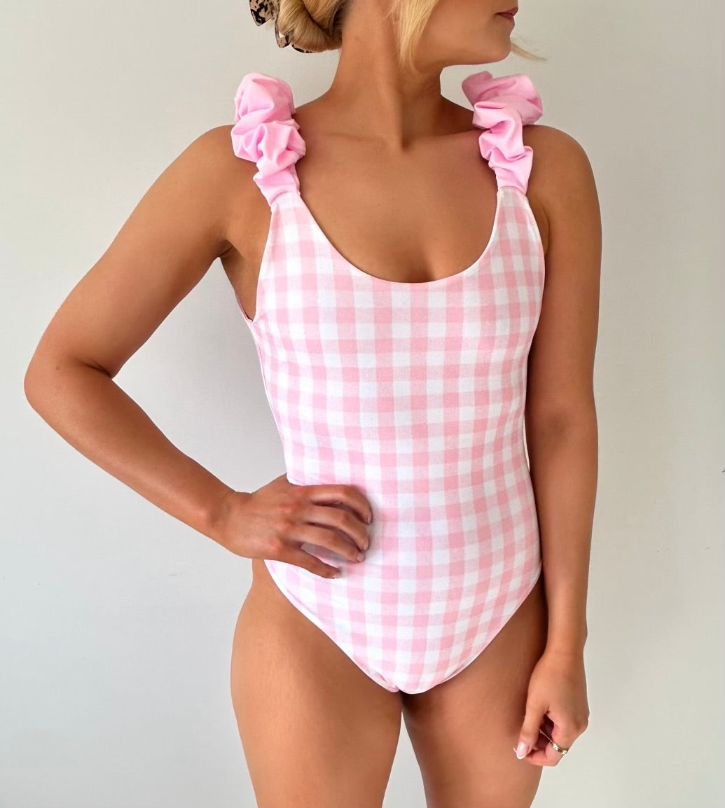 RUCHED SHOULDER SWIMSUIT
