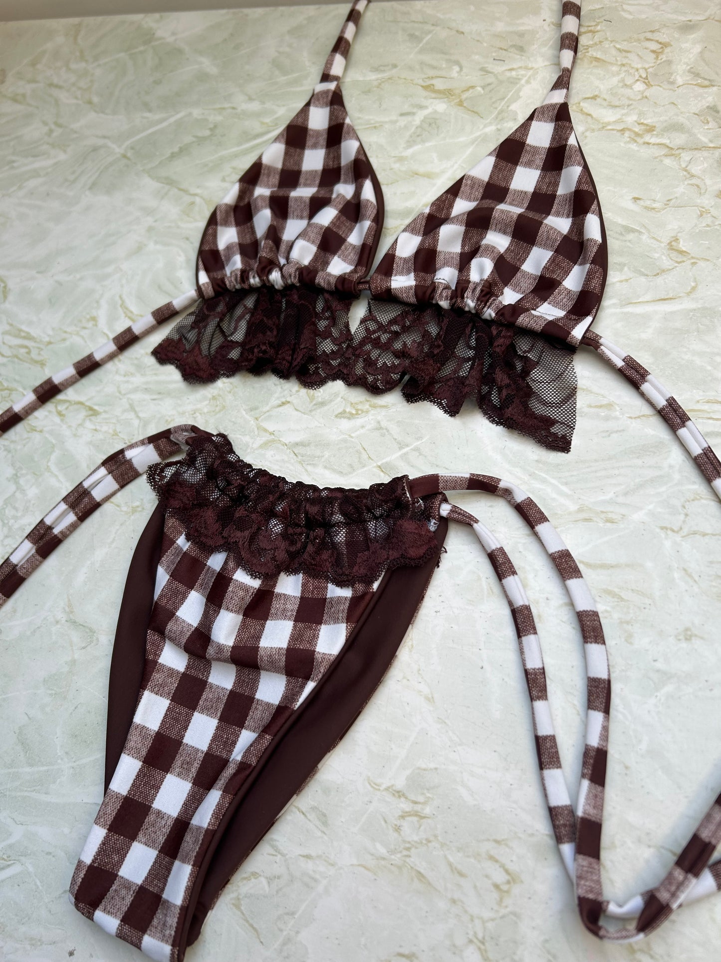 BROWN GINGHAM LACE BIKINI