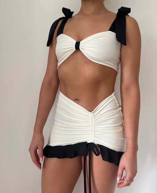 CREAM & BLACK FRILL CONTRAST SKIRT