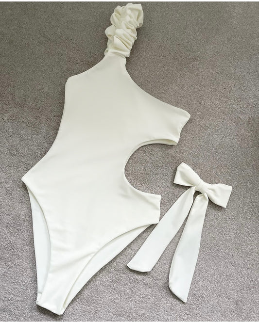 RUCHED ONE SHOULDER CUT OUT SWIMSUIT