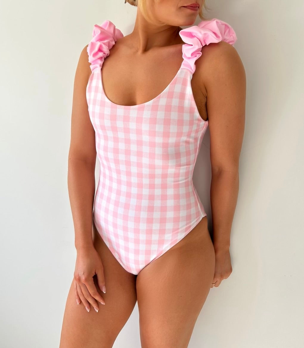 RUCHED SHOULDER SWIMSUIT