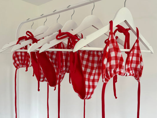 RED GINGHAM BEADED TRIANGLE