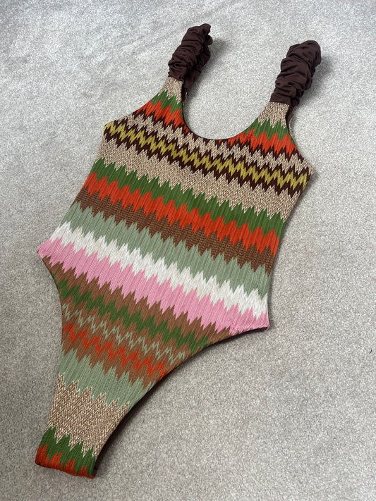 CROCHET RUCHED SHOULDER SWIMSUIT