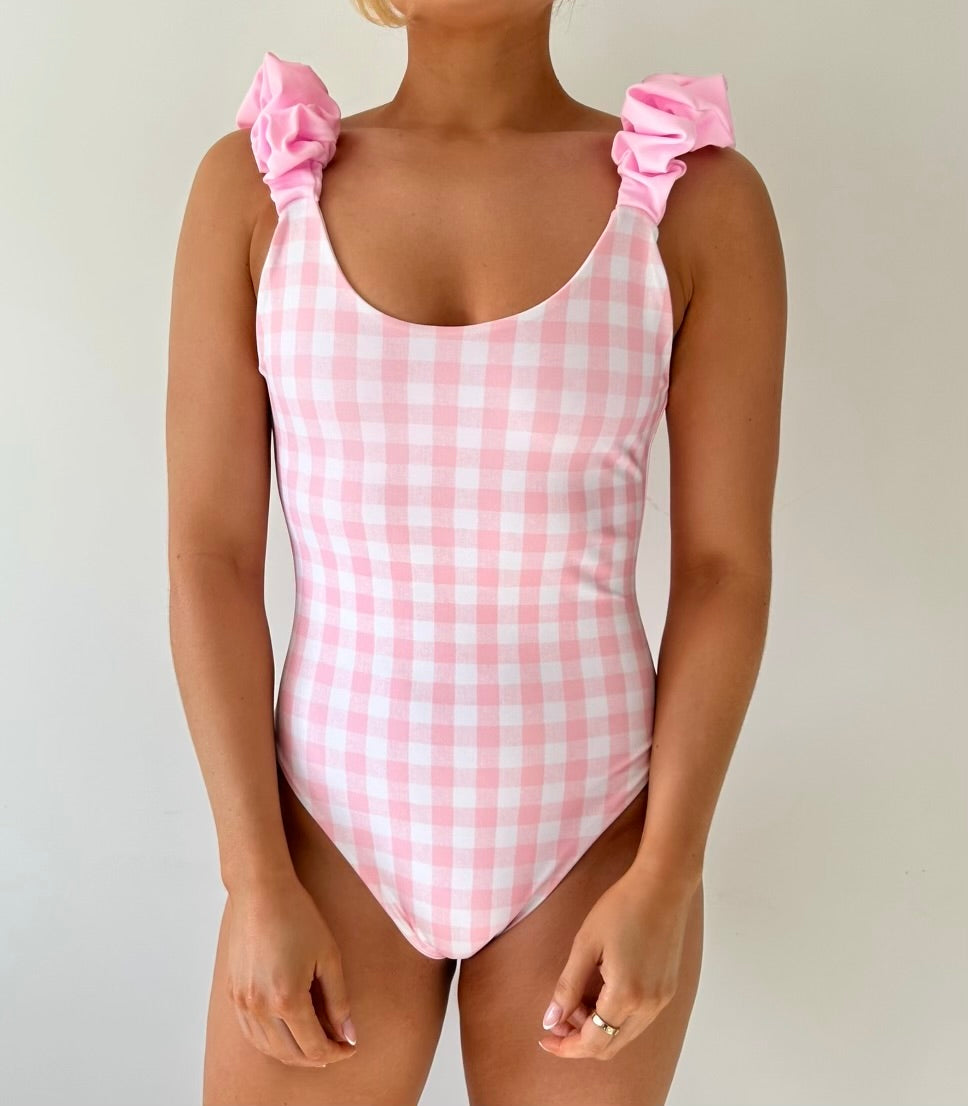 RUCHED SHOULDER SWIMSUIT