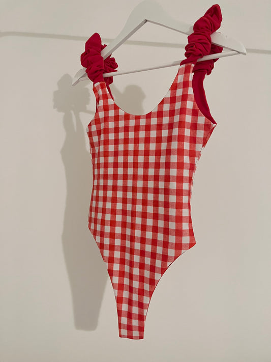 GINGHAM RUCHED REVERSIBLE SWIMSUIT