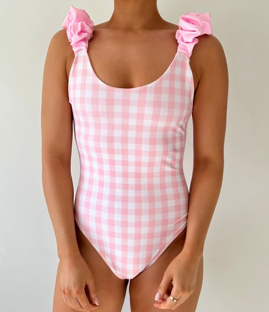 RUCHED SHOULDER SWIMSUIT