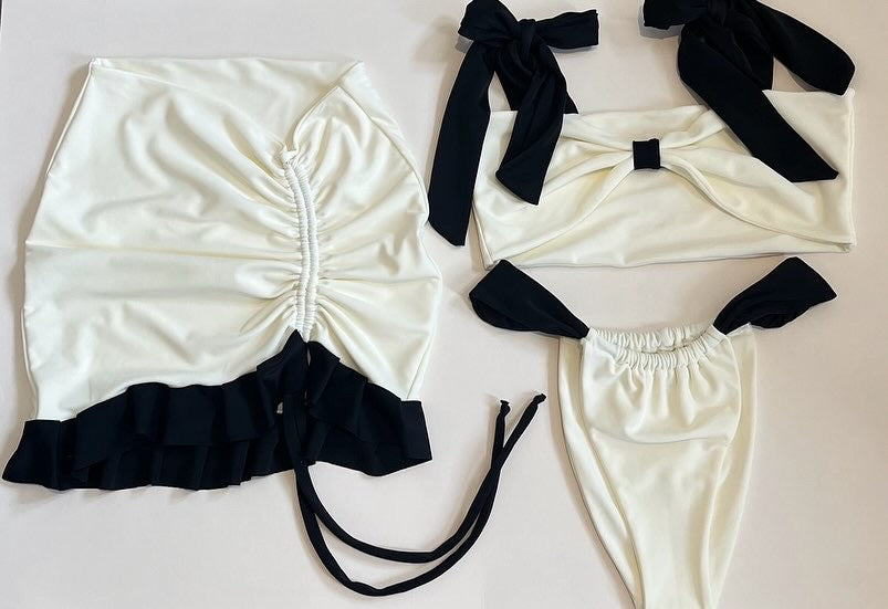 CREAM & BLACK FRILL CONTRAST SKIRT